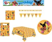 Bing het konijn - Feestpakket - Versiering - Verjaardag - Kinderfeest – Vlaggenlijn - Happy Birthday slinger - Bordjes - Servetten – Tafelkleed - Uitdeelzakjes.