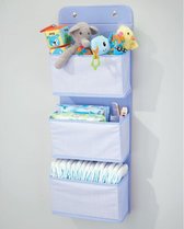 Hangende opberger met 3 grote zakken - zacht materiaal/herrinbone print/deurbevestiging - voor kinderkamers/speelkamers/babykamers - inclusief haken - blauw visgraatpatroon