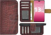 Xiaomi 13 Lite Hoesje - Bookcase - Xiaomi 13 Lite Hoesje Book Case Wallet Echt Leer Croco Bordeauxrood Cover