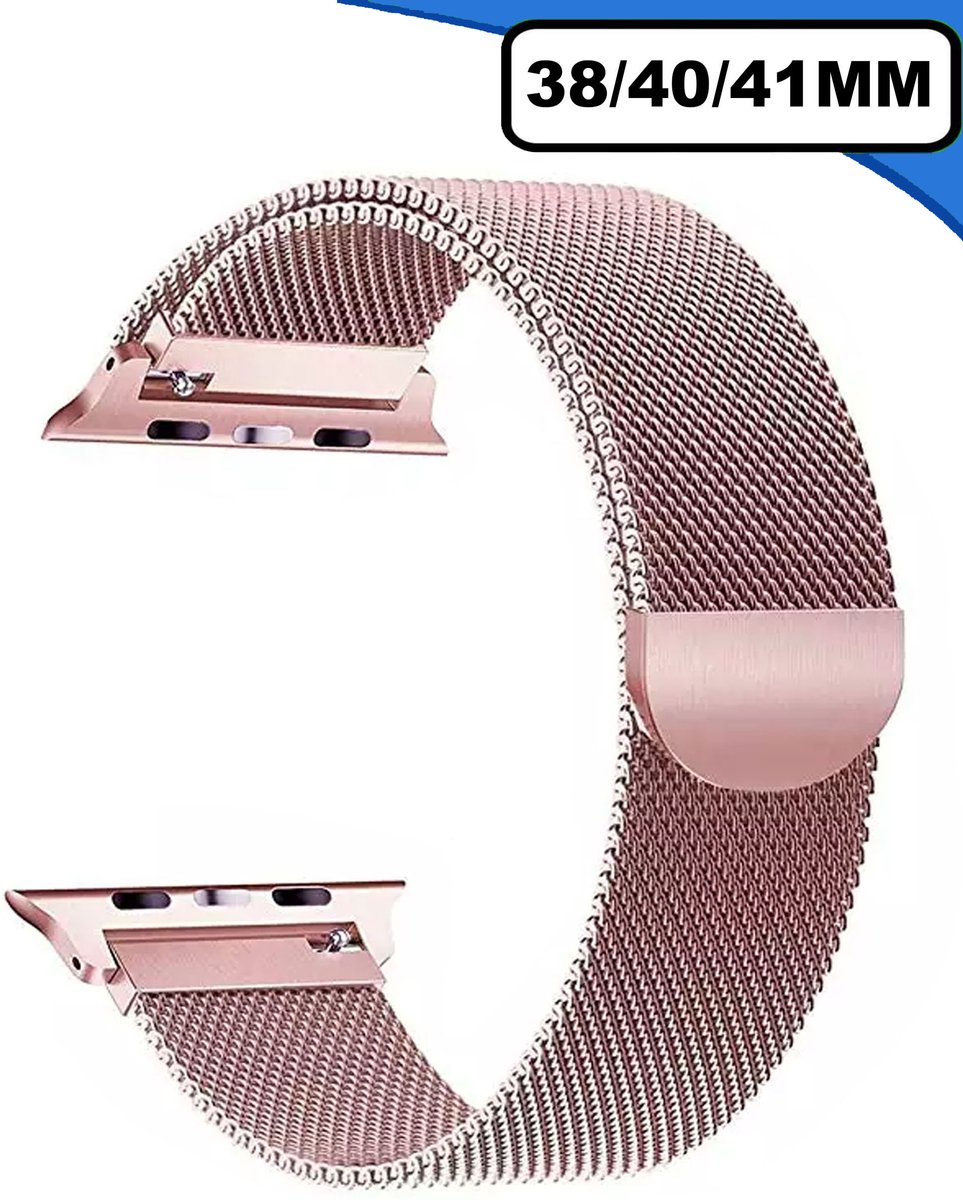 WoniQ Milanees Bandje Geschikt voor Apple watch bandje 1/2/3/4/5/6/7/8/9/10/SE/Ultra 38mm / 40mm / 41mm / 42mm RVS - Rose Goud - magneetsluiting gemaakt van rvs