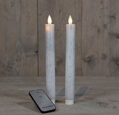 LED kaarsen met bewegende vlam 2x - Parelmoer Wit - Pearl White - Afstandsbediening - Dinerkaars rustiek wax 23 cm - LED kaars batterij