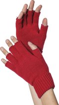 Wilbers - Duivel Kostuum - Rood Gebreide Vingerloze Handschoenen - rood - One Size - Halloween - Verkleedkleding
