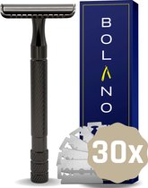 Bolano® Safety Razor Mat Zwart + 30 Double Edge Scheermesjes - Klassiek Scheermes voor Mannen en Vrouwen - Messing