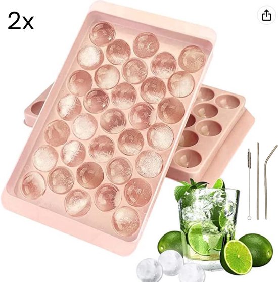 Ronde ijsblokjesvorm met deksel - 2 stuks - 66 perfect ronde mini ijsblokjes - roze - ø 1,5cm - stofvrij - plooibaar - bioplastic - ice cube - makkelijk te vullen - zonder morsen - gratis RVS metalen rietjes Ronde ijsblokjesvorm met deksel - 2 stuks - 66 perfect ronde mini ijsblokjes - roze - ø 1,5cm - stofvrij - plooibaar - bioplastic - ice cube - makkelijk te vullen - zonder morsen - gratis RVS metalen rietjes