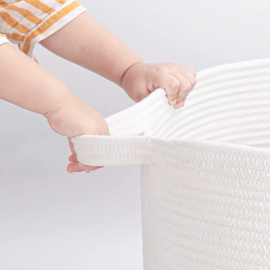 VIPOSCO Grote wasmand, lange opbergmand van geweven touw voor deken, speelgoed, vuile kleding in woonkamer, badkamer, slaapkamer - 100 l, roze en wit