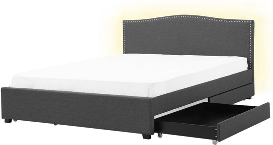 MONTPELLIER - Bed opbergruimte LED - Grijs - 180 x 200 cm - Polyester