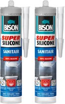 Bison super silicone sanitaire - mastic - gris transparent (gris) - résistant à l'eau - insensible aux moisissures - 2 x 300 ml