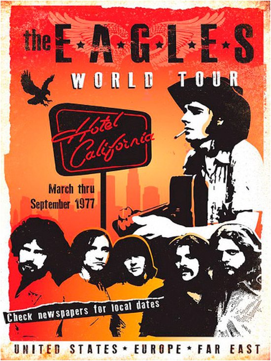 Signs-USA - Concert Sign - métal - The Eagles - World Tour 1977 - 20x30 cm
