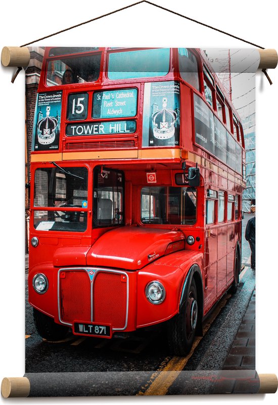 Textielposter - Traditionele Rode Bus in Londen, Verenigd Koninkrijk - 30x40 cm Foto op Textiel