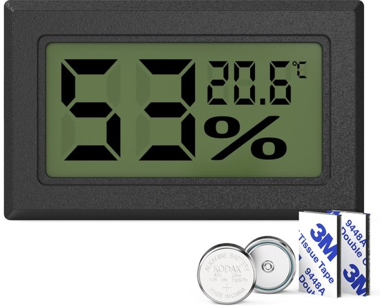 Tool Meister TM1 – Hygrometer & Thermometer  - Binnen/Buiten/Koelkast – Digitaal - Zwart - Incl batterijen