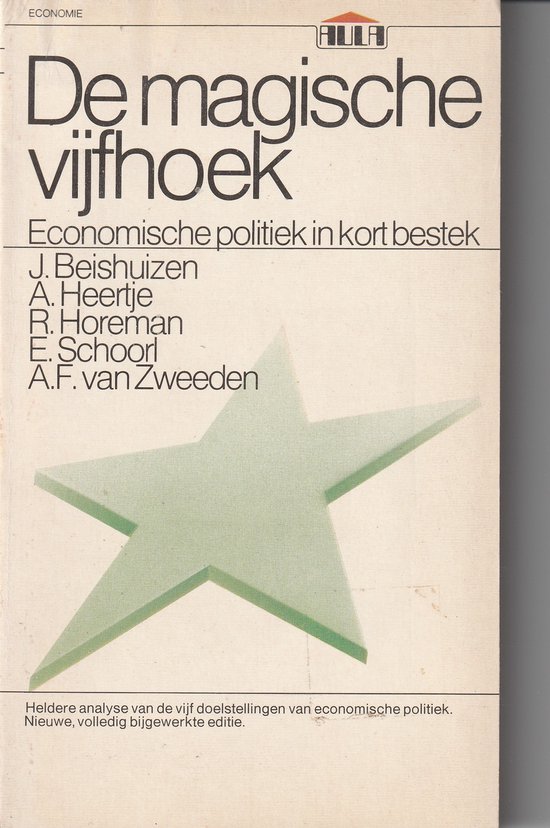 Boekomslag met de titel 'De magische vijfhoek'. Een lichtgroene ster bedekt een deel van de titel.
