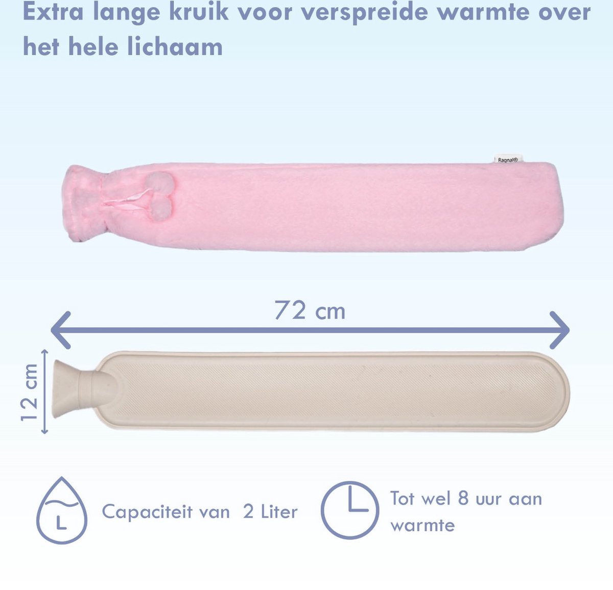Ragnal Warmwaterkruik - Roze - Kruik Met extra zachte hoes - Warmtekussen - Extra Lang - 2L Inhoud - 8 uur warmte - Kruik - XXL – foto 4