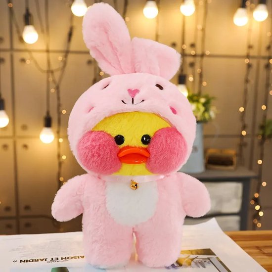 Klikkopers® - Paper Duck Knuffel - Roze Konijn Editie - 30cm - Paper Duck - Lalafanfan - Paperduck - Geel