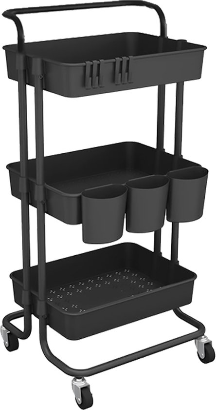 Spetebo Chariot Cuisine 3 Paniers Sur Roulettes - 69x40cm, Rangement Pratique Cuisine Salle De Bain Chariot Buanderie