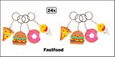 24x Sleutelhanger Fastfood - Hamburger- Donut - friet - pizza - Festival uitdeel fun food restaurant