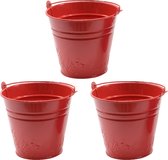 Decoris cache-pot/pot fleurs relief - 3x - zinc - D11 cm - rouge