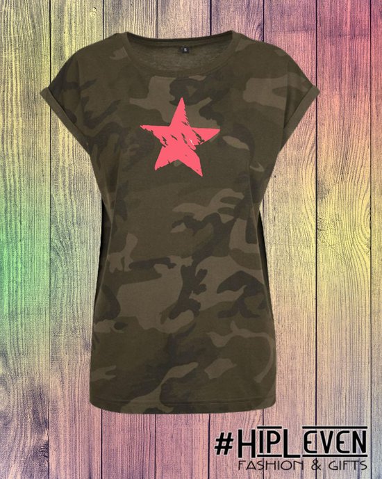 Shirt met camouflage print "Ster" | leger groen / M (38)
