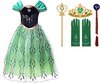 prinsessenjurk groen - kroon - toverstaf - handschoenen - vlechten
