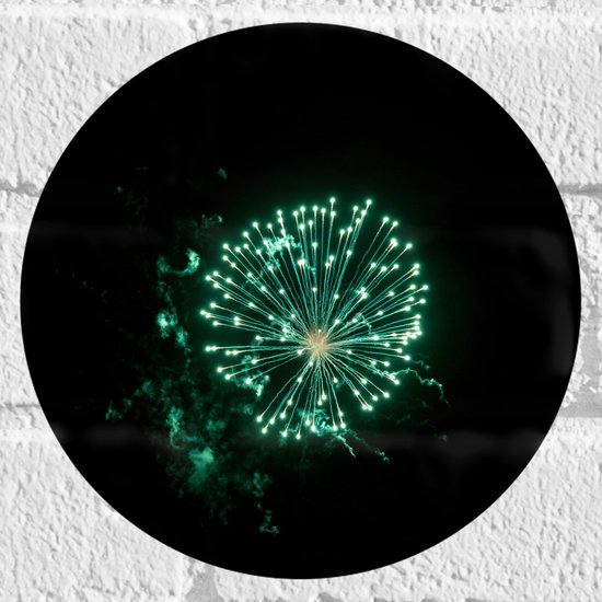 Muursticker Cirkel - Groen Gekleurde Vuurwerkpijl - 20x20 cm Foto op Muursticker