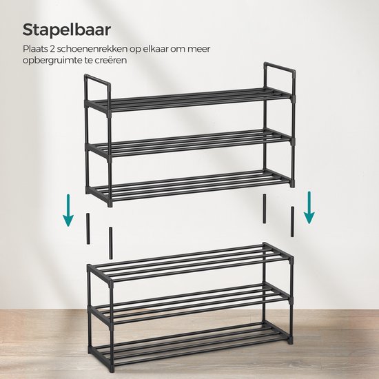 Acaza -Praktisch Schoenenrek - voor 12 paar schoenen - Metaal - Zwart