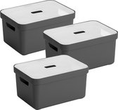 Sunware Sigma Home Opbergbox - 13L - 3 Boxen + 3 Deksels - Antraciet/Transparant