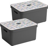 Sunware Sigma Home Opbergbox - 32L - 2 Boxen + 2 Deksels - Antreciet/Triangel