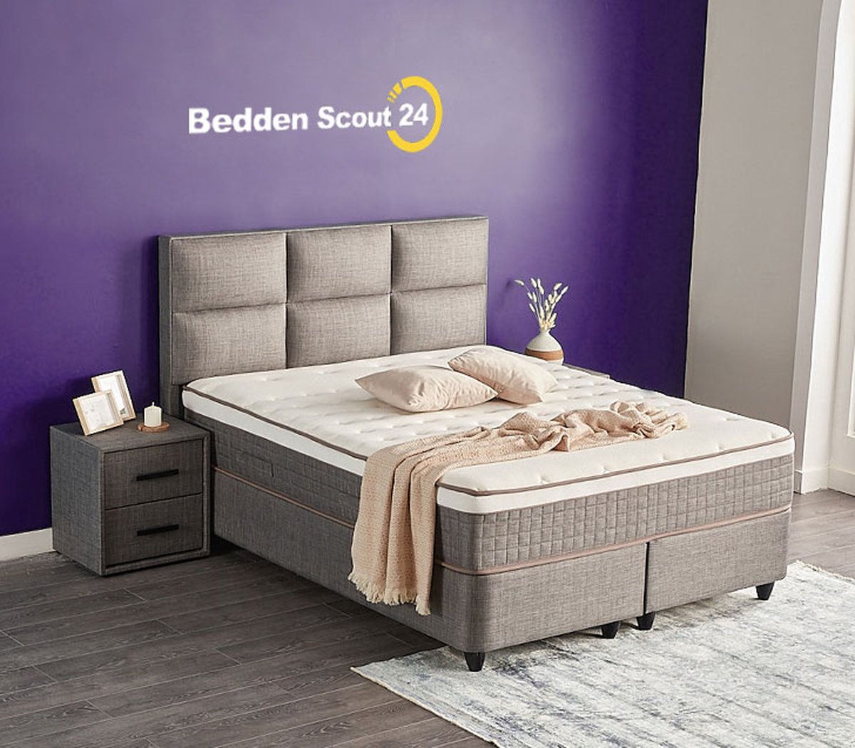 Boxspring bed met opbergruimte - 180x200 cm - Grijs - Opbergbed - Zelda