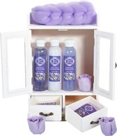 BRUBAKER Cosmetics - 10-delige Bad- en Verzorgingsset - Lavendel - in een Vintage Houten Kastje Wit - Moederdag tip - Moederdag cadeautje