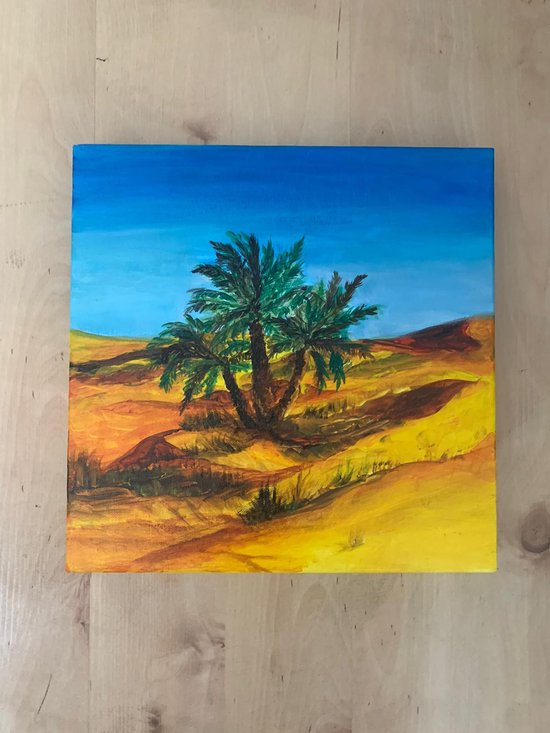 Acrylverf schilderij op canvas - Woestijn met palm