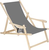 Springos - Ligbed - Strandstoel - Ligstoel - Verstelbaar - Armleuningen - Beukenhout - Handgemaakt - Grijs