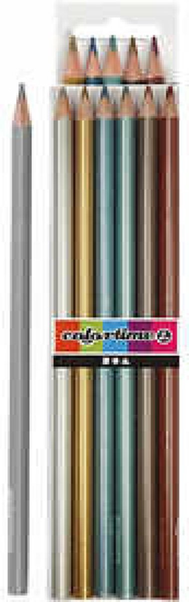 Colortime kleurpotloden - metallic kleuren - L: 17,45 cm - vulling 3 mm - 2 x 6 stuks