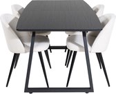 IncaBLBL eethoek eetkamertafel uitschuifbare tafel lengte cm 160 / 200 zwart en 4 Velvet eetkamerstal fluweel beige, zwart.