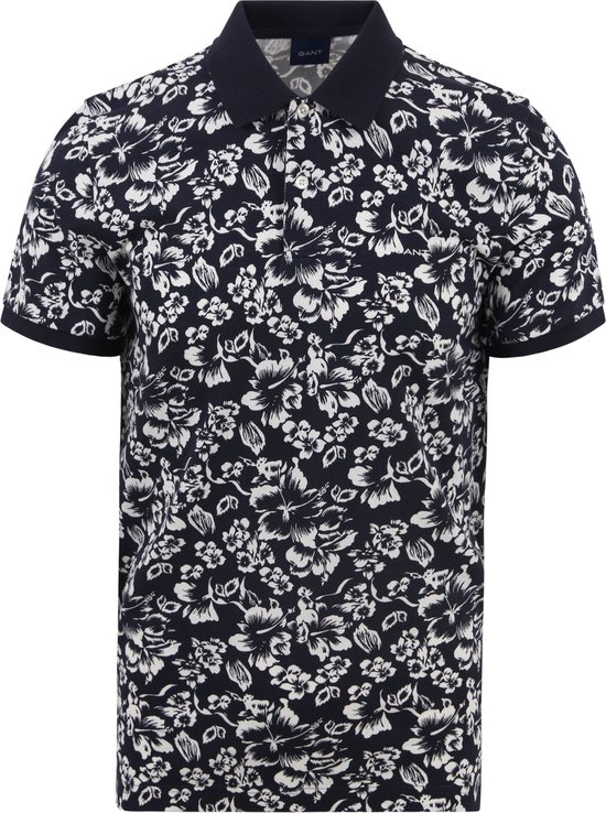 Gant - Polo Bloemen Donkerblauw - Regular-fit - Heren Poloshirt Maat M