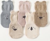 5 paar Baby anti-slip sokken van Il Bambini - naturel diertjes - 11 cm zool - 0-6 maanden