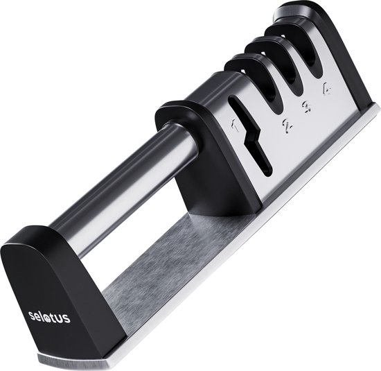 Selotus® - Messenslijper – extra scherp - 4 Standen - Zwart - Antislip - Scharenslijper - Messen slijper - Knife sharpener - Aanzetstaal