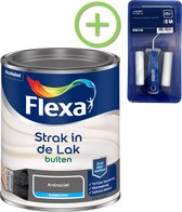 Flexa Strak in de Lak Zijdeglans - Buitenverf - Antraciet - 0,75 liter + Flexa Lakroller - 4 delig