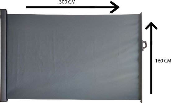 GoodVibes - Uittrekbaar Windscherm Antraciet 160x300 cm - Oprolbaar - Strand - Camping - Zonnescherm - Schaduw - Terras - Zijluifel