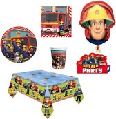 Brandweerman Sam - Feestpakket - Feestartikelen - Kinderfeest - 8 Kinderen - Tafelkleed - Bekers - Servetten - Bordjes - Uitnodigingskaarten - Helium ballon.