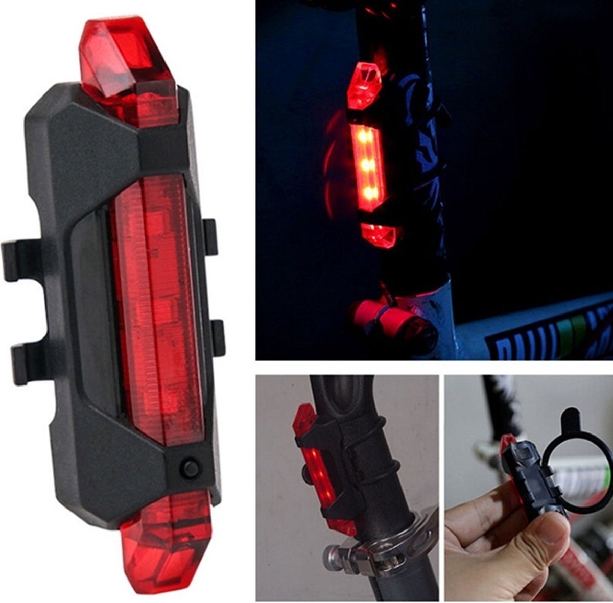 Waledano® Fietsverlichting Set - Waterdichte - Fiets Voorlicht en Achterlicht - Oplaadbare USB Led Fietslamp - 4 Lichtstanden - Rood