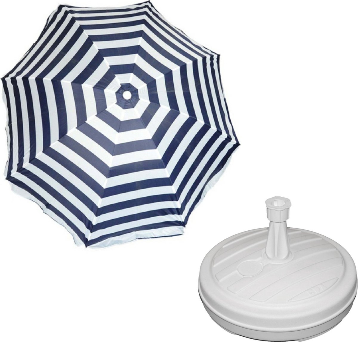 Parasol - Blauw/wit - D140 cm - incl. draagtas - parasolvoet - 42 cm - Parasols
