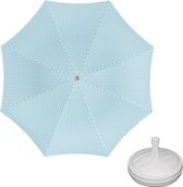 Parasol - Bleu clair/blanc - D160 cm - sac de transport inclus - pied de parasol - 42 cm