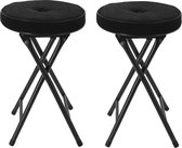 Home & Styling Bijzet krukje/stoel - 2x - Opvouwbaar - Zwart - Ribcord - D33 x H49 cm