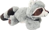Inware Pluche wasbeer knuffel - zittend - grijs/zwart - polyester - 25 cm