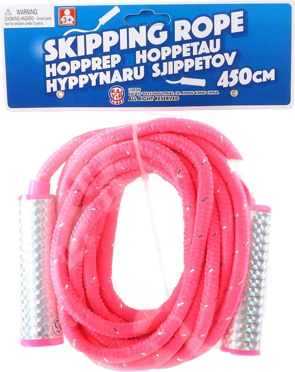 Jonotoys Springtouw speelgoed met glitters - roze - 450 cm - buitenspeelgoed
