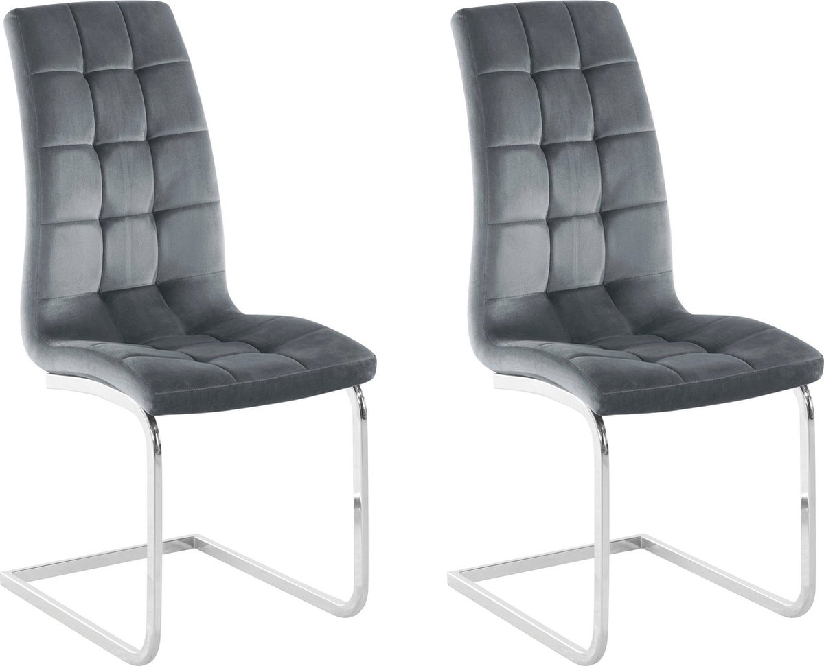 Notio Living Lola-Eetkamerstoel - Set van 2 - Grijs Fluweel