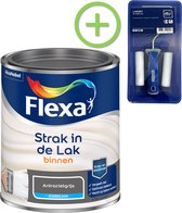 Flexa Strak in de Lak Watergedragen - Zijdeglans - Antraciet - 750 ml + Flexa Lakroller - 4 delig