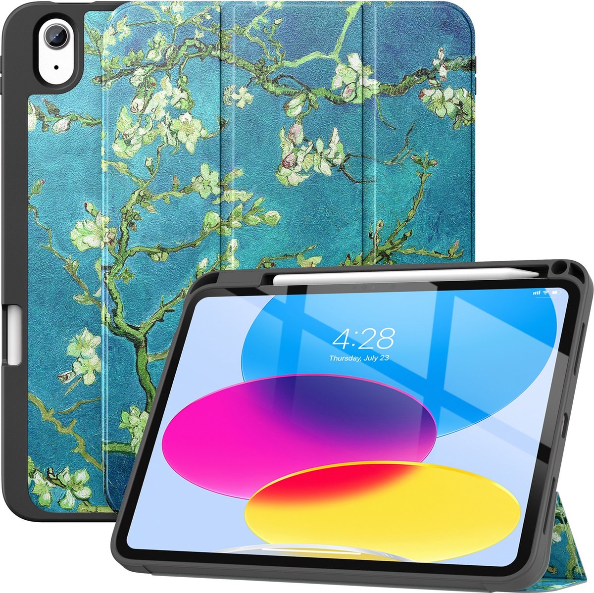 Geschikt Voor iPad 10 Hoes - 10e Generatie - 10.9 Inch - 2022 - Cover - Solidenz 10.9 Trifold Bookcase - Case Met Autowake - Hoesje Met Pencil Houder - A2757 - A2777 - A2696 - Sierkers