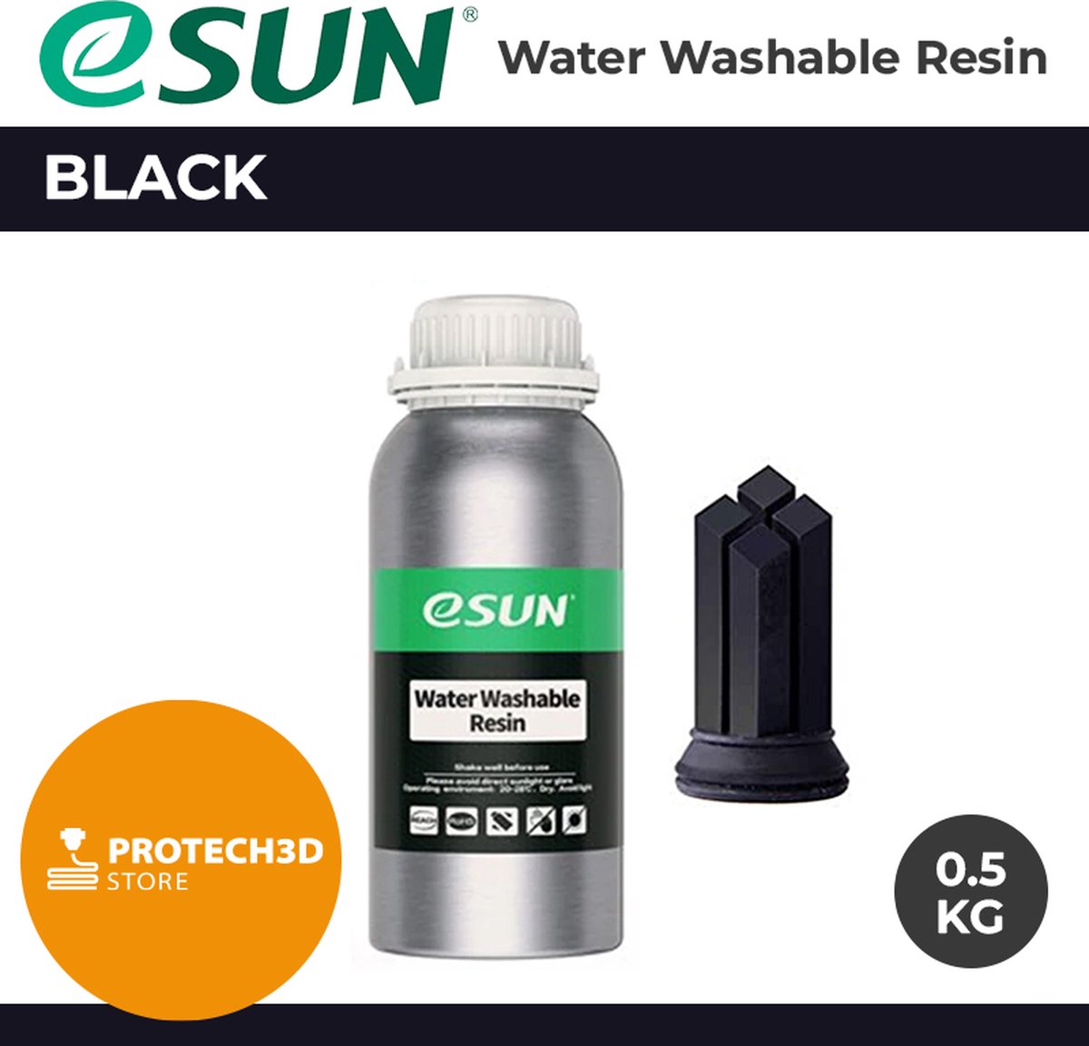 eSun - Water Washable Resin, Black – 0.5kg