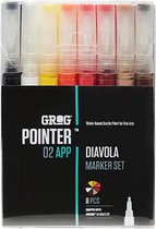 Grog Pointer Diavola set - 8 verfstiften - Waterbasis - Stiftpunt van 2 mm