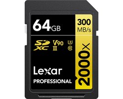 Lexar SD Pro Gold Series UHS-II 2000x 64GB - Lezen 300MB/s, Schrijven 260MB/s - V90